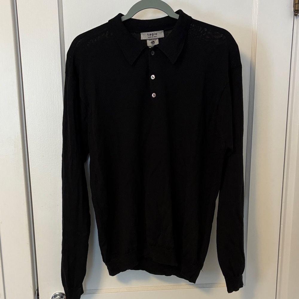 Tagio Italian men’s long sleeve wool polo sweater Black Men's shirt XL designer